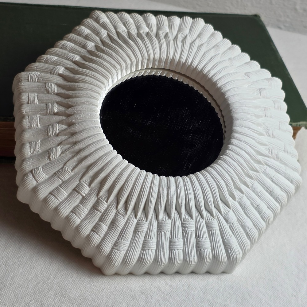 White Resin Basket Weave Wheat Octagon Wall Mirror Textured 7 inch